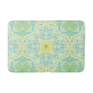 Retro garden florals in green and yellow bath mat