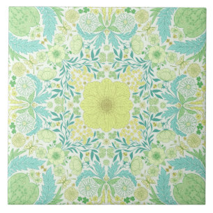 Retro garden florals in green and yellow ceramic tile