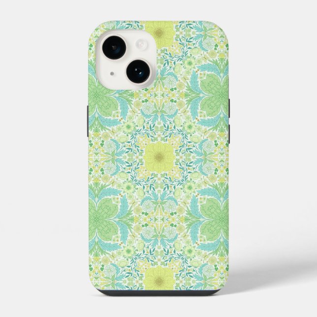 Retro garden florals in green and yellow iPhone case (Back)