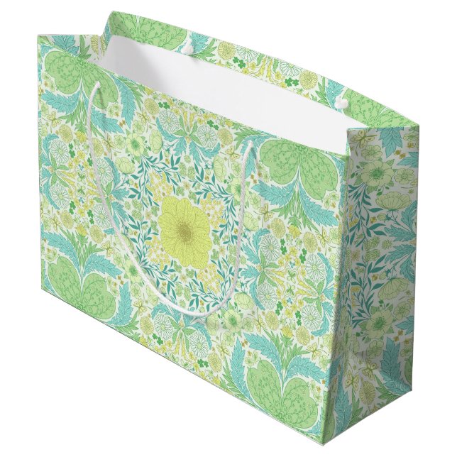 Retro garden florals in green and yellow large gift bag (Back Angled)