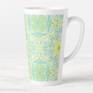 Retro garden florals in green and yellow latte mug