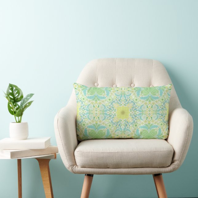 Retro garden florals in green and yellow lumbar cushion (Chair)