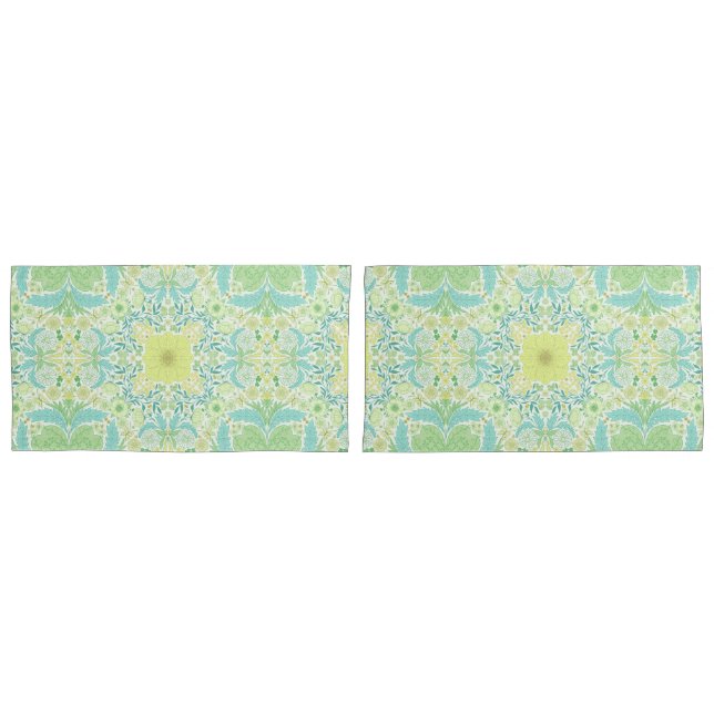 Retro garden florals in green and yellow pillowcase (Front-Set)