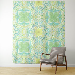 Retro garden florals in green and yellow tapestry