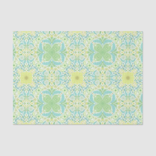 Retro garden florals in green and yellow tissue paper (Front)