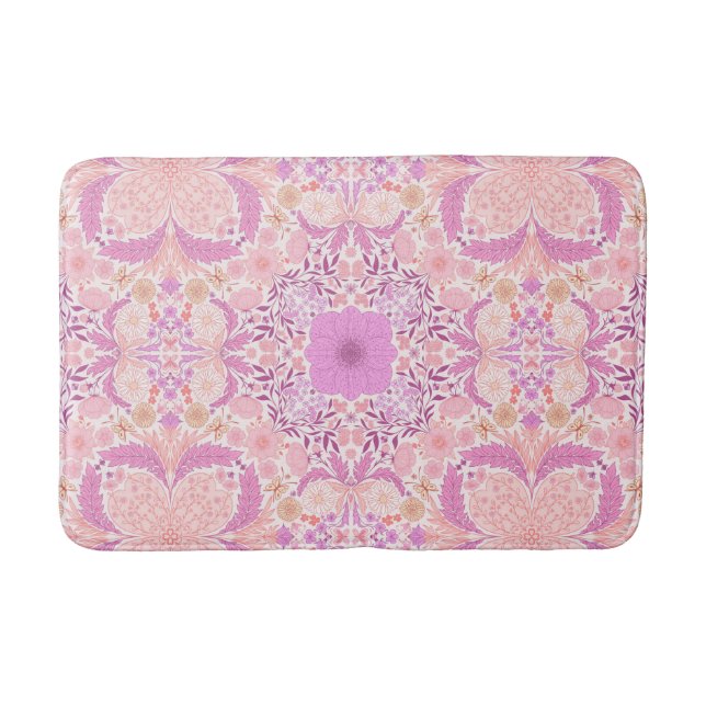 Retro garden florals  in pink bath mat (Front)