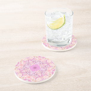 Retro garden florals in pink coaster