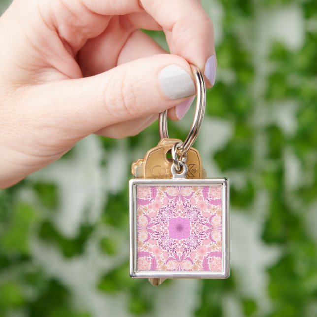 Retro garden florals  in pink key ring (Hand)