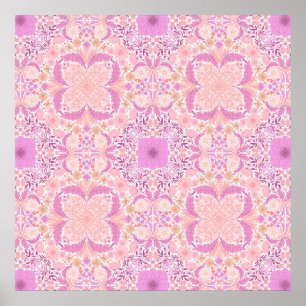 Retro garden florals in pink poster
