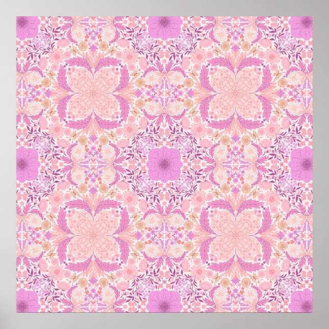 Retro garden florals  in pink poster (Front)