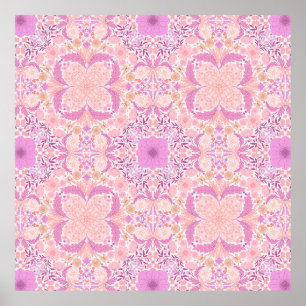 Retro garden florals in pink poster
