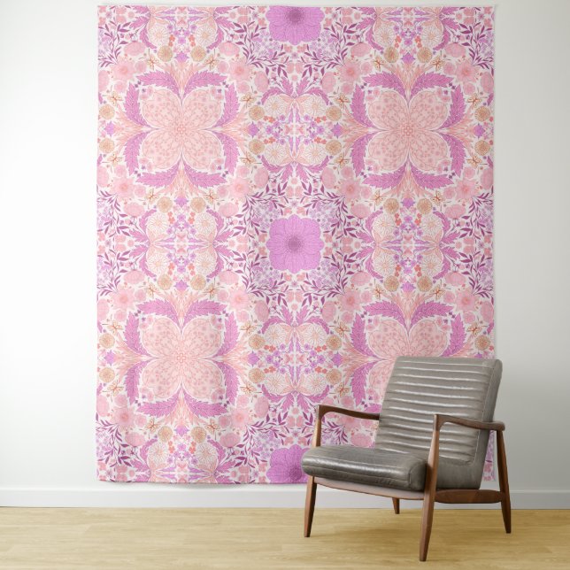 Retro garden florals  in pink tapestry (In Situ)