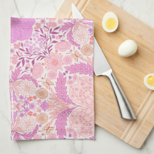 Retro garden florals  in pink tea towel