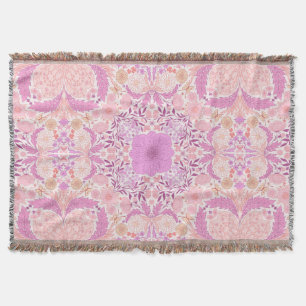 Retro garden florals  in pink throw blanket