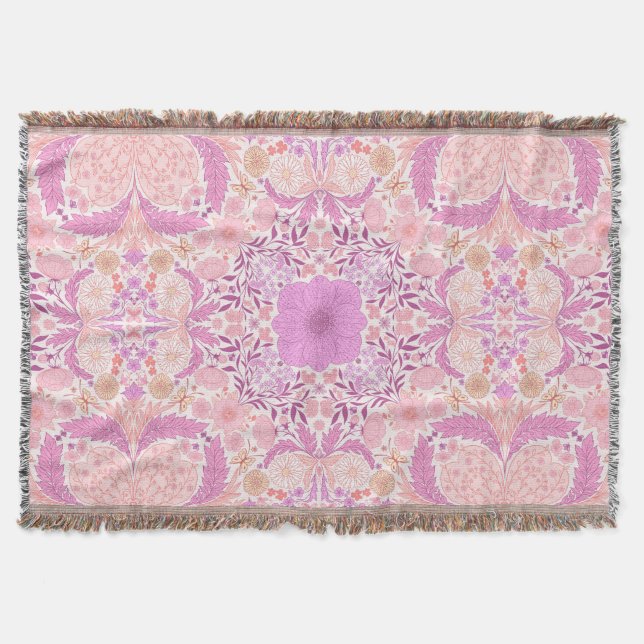 Retro garden florals  in pink throw blanket (Front)