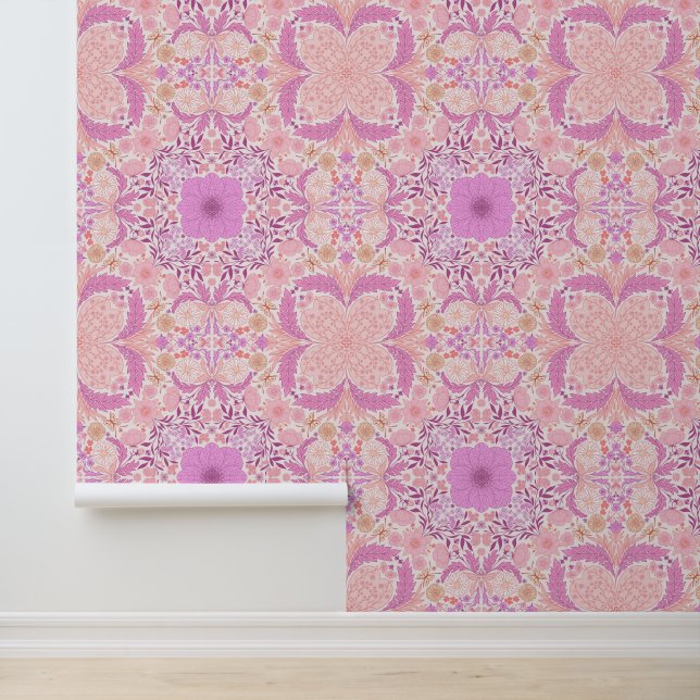 Retro garden florals  in pink wallpaper (Application)