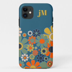 Retro Garden Flower Pattern with Initials iPhone 11 Case