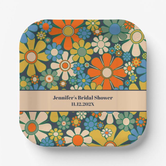 Retro Garden Flowers 60s 70s Aesthetic Floral  Paper Plate (Front)