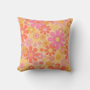Retro Garden Flowers 60s 70s Floral Pattern Cushion