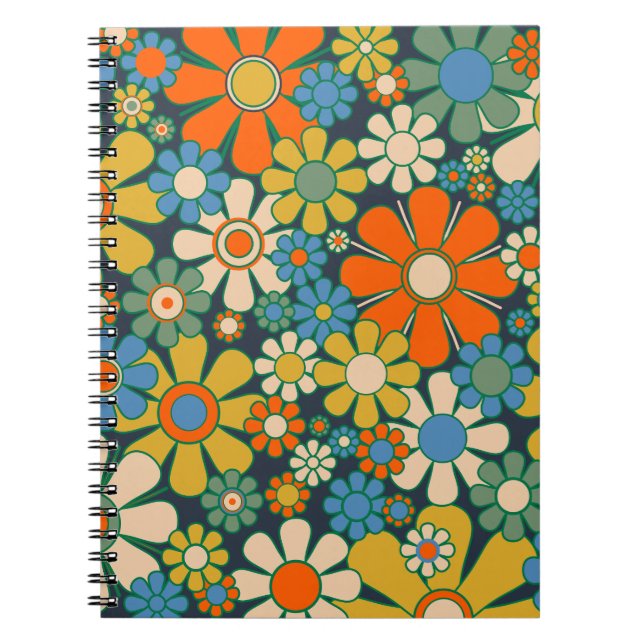 Retro Garden Flowers 60s 70s Floral Pattern Notebook (Front)