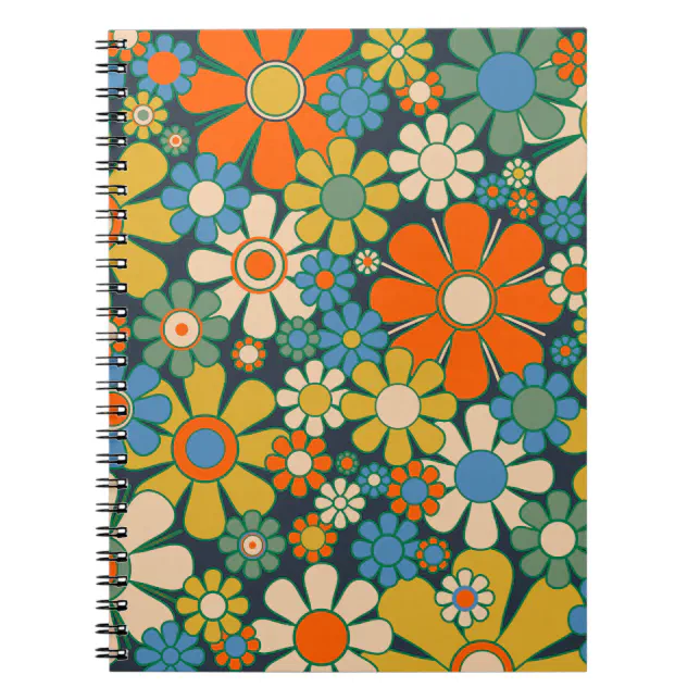 Retro Garden Flowers 60s 70s Floral Pattern Notebook | Zazzle
