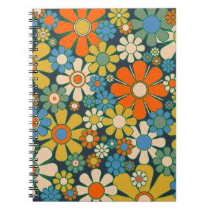 Retro Garden Flowers 60s 70s Floral Pattern Notebook