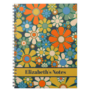 Retro Garden Flowers 60s 70s Floral Pattern Notebook