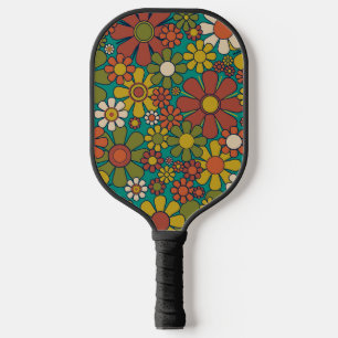 Retro Garden Flowers 60s 70s Floral Pattern Pickleball Paddle