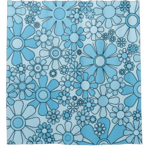 Retro Garden Flowers 60s 70s Floral Pattern Shower Curtain