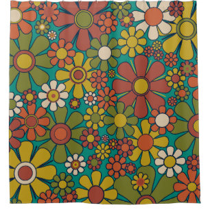Retro Garden Flowers 60s 70s Floral Pattern  Shower Curtain