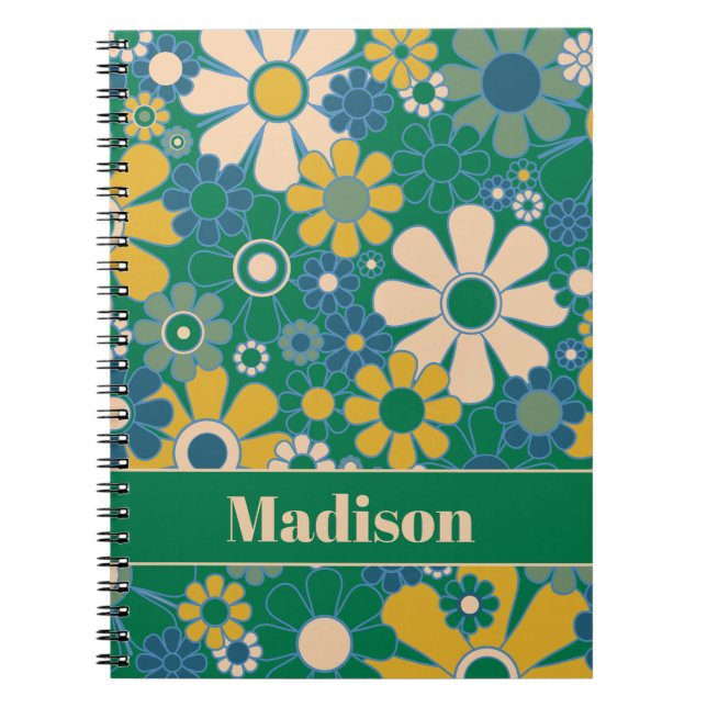 Retro Garden Flowers 60s 70s Floral Personalised Notebook (Front)