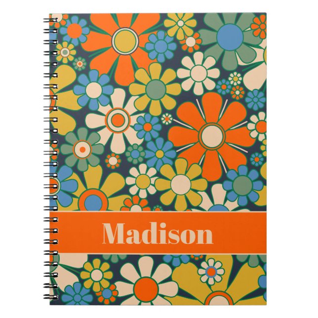 Retro Garden Flowers 60s 70s Floral Personalised Notebook (Front)