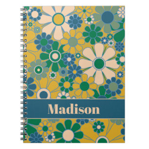 Retro Garden Flowers 60s 70s Floral Personalised Notebook