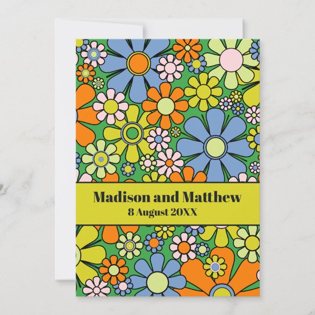 Retro Garden Flowers 60s 70s Floral  Save The Date (Front)
