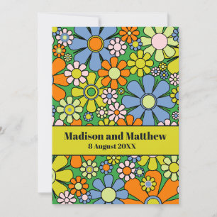 Retro Garden Flowers 60s 70s Floral  Save The Date