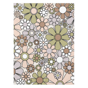 Retro Garden Flowers 60s 70s Muted Spring Floral  Tablecloth