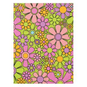 Retro Garden Flowers Colourful 60s Floral Pattern Tablecloth
