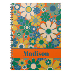 Retro Garden Flowers Groovy 60s 70s Floral Pattern Notebook