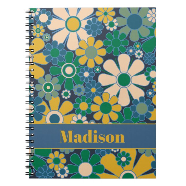 Retro Garden Flowers Groovy 60s 70s Floral Pattern Notebook (Front)
