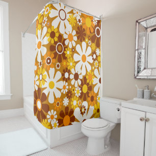 Retro Garden Flowers Groovy 60s 70s Floral Pattern Shower Curtain