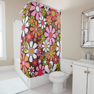 Retro Garden Flowers Groovy 60s 70s Floral Pattern Shower Curtain