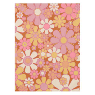 Retro Garden Flowers Groovy 60s 70s Floral Pattern Tablecloth