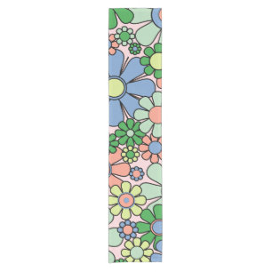 Retro Garden Flowers Groovy 60s 70s Spring Floral Short Table Runner