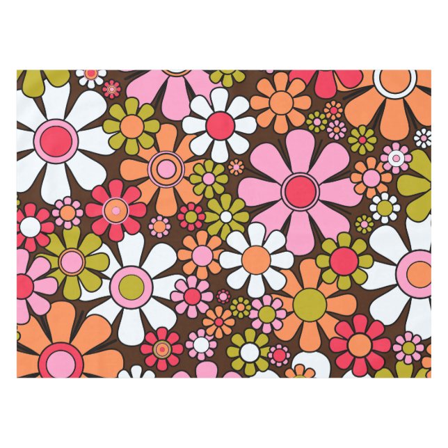 Retro Garden Flowers Groovy 60s Floral Pattern  Tablecloth (Front (Horizontal))