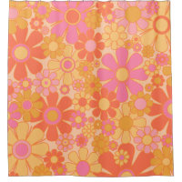 Retro Garden Flowers Groovy Floral Pink Yellow 