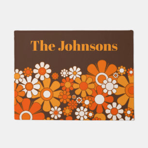 Retro Garden Flowers Personalised Vintage 70s Doormat