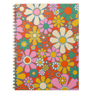 Retro Garden Groovy 60s 70s Floral Pattern Notebook