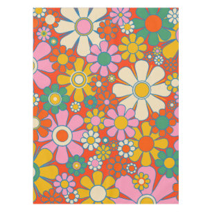  Retro Garden Groovy 60s 70s Floral Pattern Tablecloth