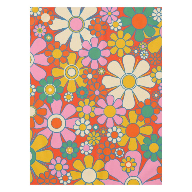  Retro Garden Groovy 60s 70s Floral Pattern Tablecloth (Front)