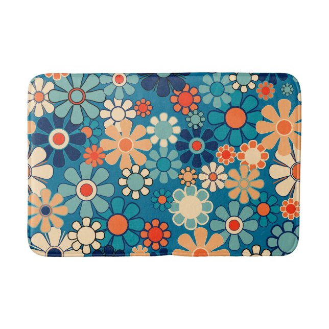 Retro Garden Groovy Floral 60s 70s Pattern Bath Mat (Front)